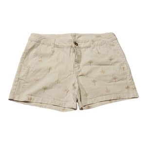 a.n.a Twill Shorts White with Gold Palm Trees 98% Cotton 2% Spandex Size 12
